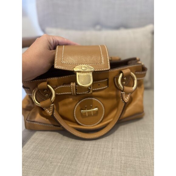 Y2K Marc Jacobs Doctors Satchel Camel Tan Leather Top Handle Gold Made Italy 90s - Picture 10 of 16